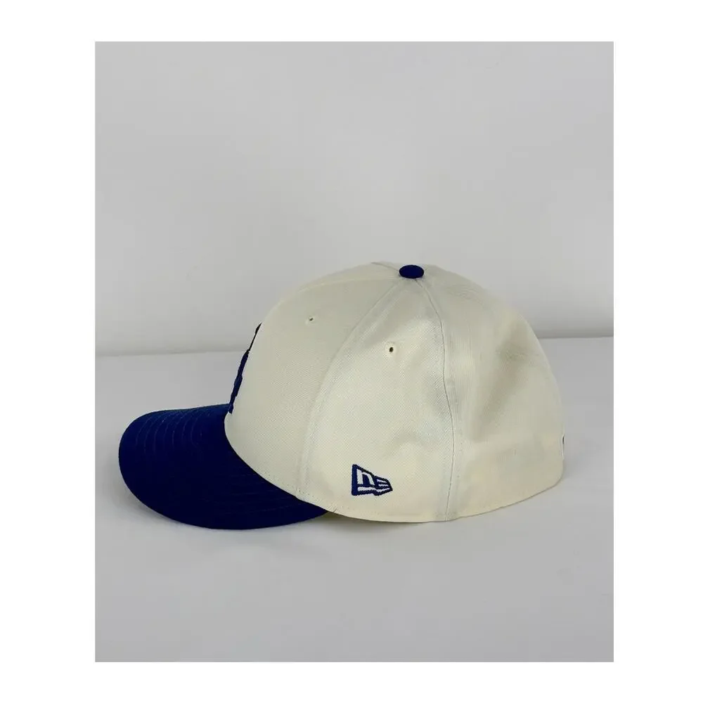 New Era Los Angeles Dodgers Team 59FIFTY Cap Hat Cream Royal Blue Fitted 7 3/8